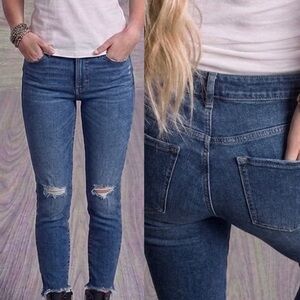 Old Navy High Rise OG Straight Jeans Distressed Raw Hem Dark Wash Size 14